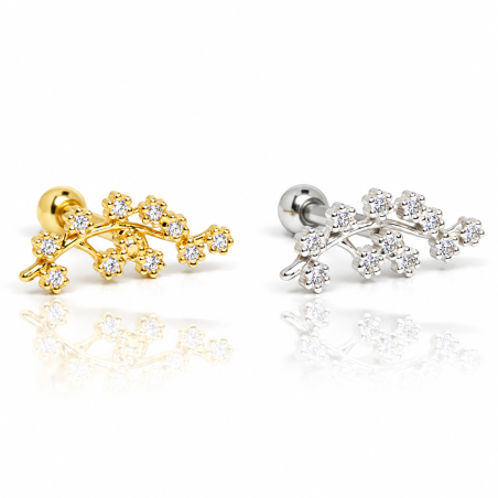 Piercing de Orelha - Ramo de Flores em Prata - 6ORE751