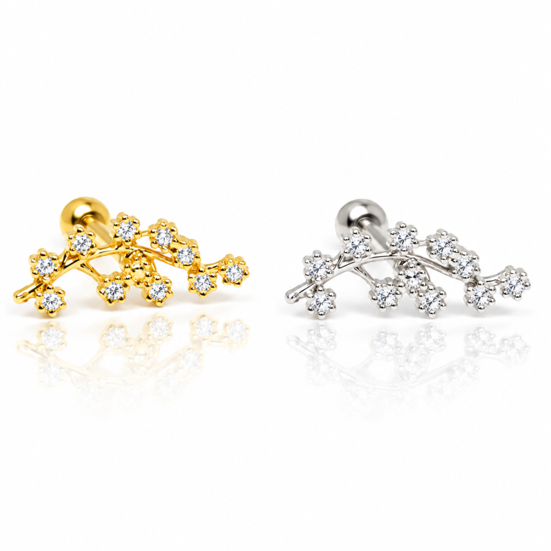 Piercing de Orelha - Ramo de Flores em Prata - 6ORE751