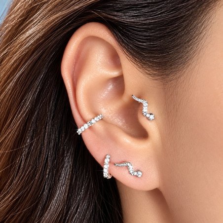 Piercing de Orelha em Aço Cirúrgico - Serpente com Cristais -  Prateado ou Banhado a Ouro - 6ORE753