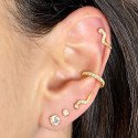 Piercing de Orelha em Aço Cirúrgico - Serpente com Cristais -  Prateado ou Banhado a Ouro - 6ORE753