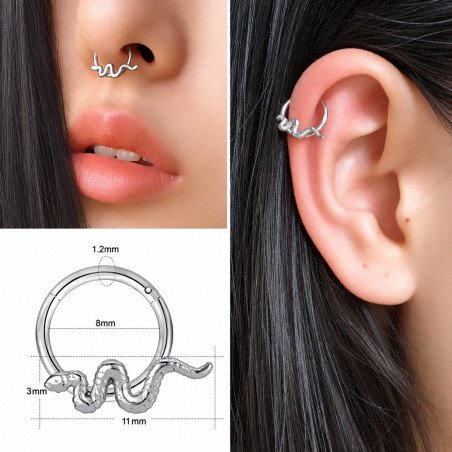Piercing  Daith ou Septo Argolinha Clicker com Serpente - Aço - 6ORE756