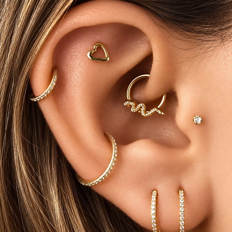 Piercing  Daith ou Septo Argolinha Clicker com Serpente - Aço - 6ORE756