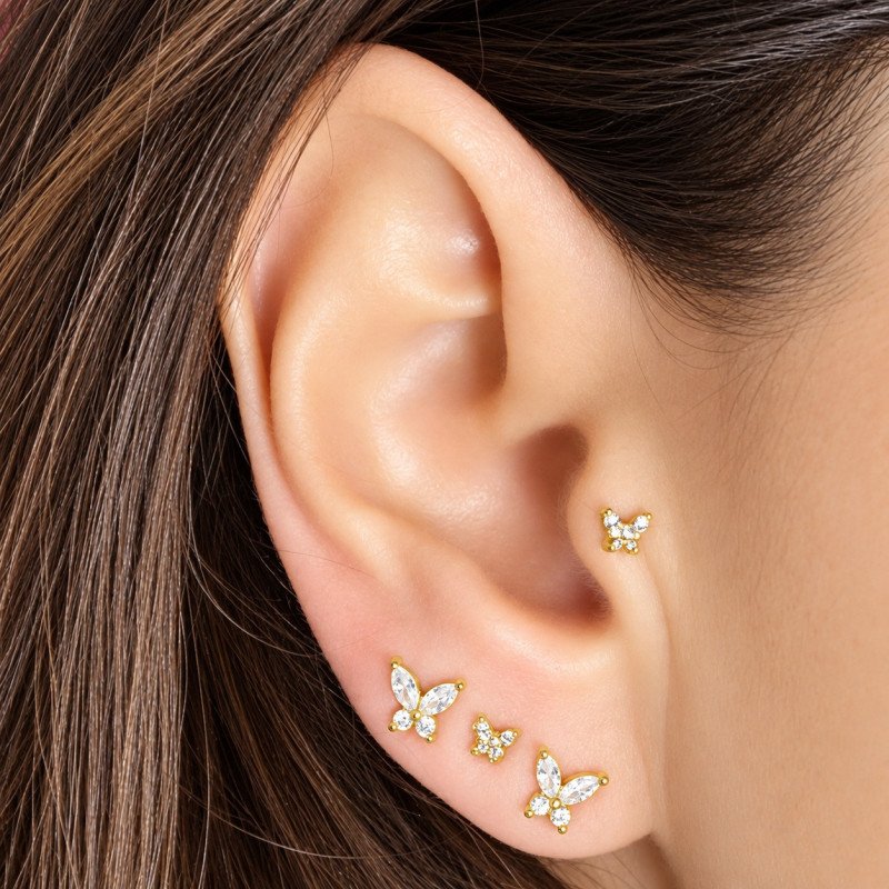 Piercing de Orelha - Mini Borboleta com Cristais - 6ORE758