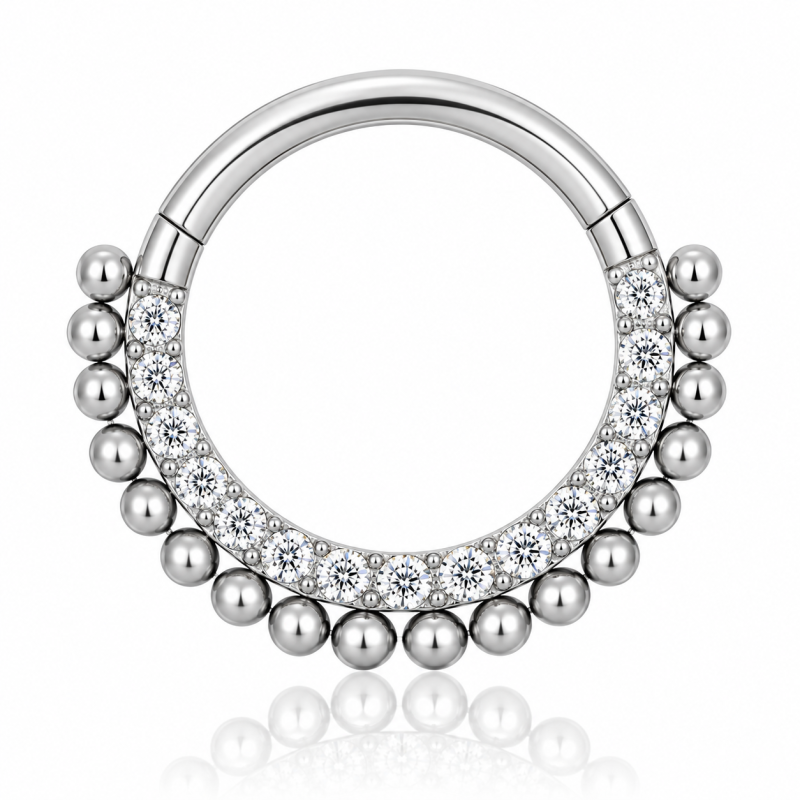 Piercing Daith ou Septo - Argolinha Clicker Cravejada - 100% em Titânio - 6ORE770