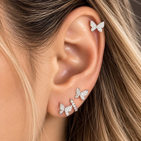 Piercing de Orelha - Borboleta em Prata toda Cravejada - 6ORE771