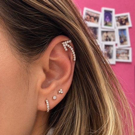 Piercing de Orelha em Aço Cirúrgico - Flecha toda cravejada com Cristais -  Prateado ou Banhado a Ouro - 6ORE775