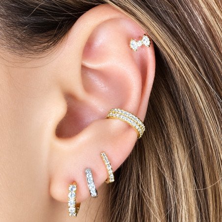 Piercing de Orelha em Aço Cirúrgico - Dourado - Lacinho com Zircônias - 6ORE776