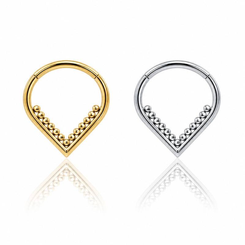 Piercing  Orelha ou Septo Argolinha Clicker V Shaped Beaded - 100% em Titânio PVD Gold - 6ORE779