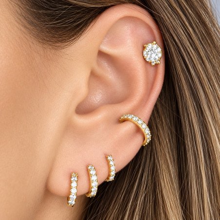 Piercing de Orelha em Aço Cirúrgico - Coruja com Cristais -  Prateado ou Banhado a Ouro - 6ORE780