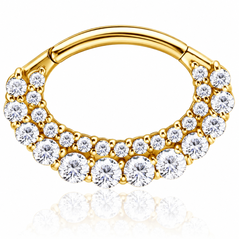 Piercing Luxo Daith - Argolinha Clicker em Cobalto Cromo - PVD Gold com 27 Zircônias - 6ORE786