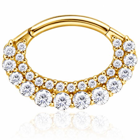 Piercing Luxo Daith - Argolinha Clicker em Cobalto Cromo - PVD Gold com 27 Zircônias - 6ORE786