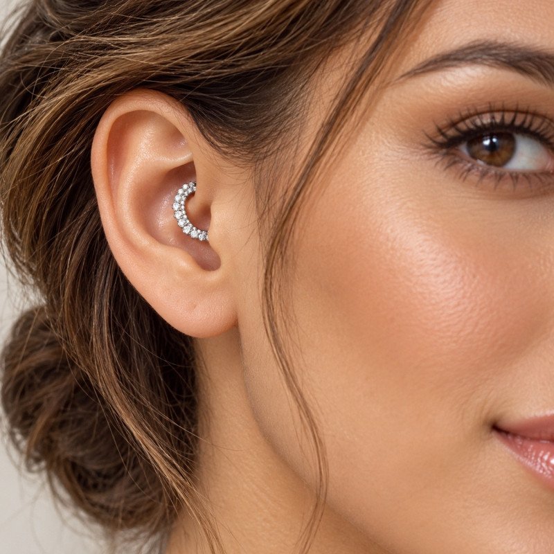 Piercing Luxo Daith - Argolinha Clicker em Cobalto Cromo - PVD Gold com 27 Zircônias - 6ORE786