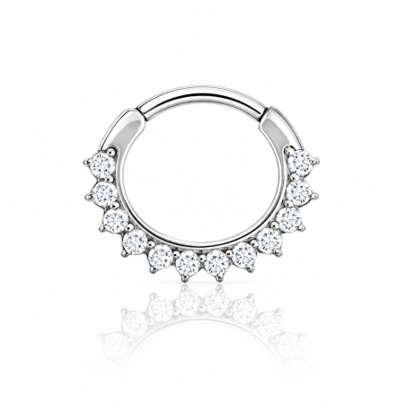 Piercing Daith ou Septo - Argolinha Clicker em Aço Cirúrgico com 12 Zircônias - 6ORE787