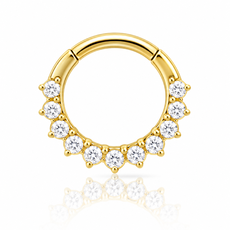 Piercing Luxo Daith - Argolinha Clicker em Cobalto Cromo - PVD Gold com 14 Zircônias - 6ORE788