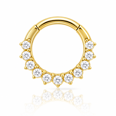 Piercing Luxo Daith - Argolinha Clicker em Cobalto Cromo - PVD Gold com 14 Zircônias - 6ORE788