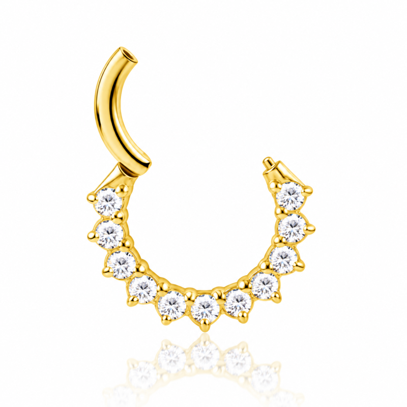 Piercing Luxo Daith - Argolinha Clicker em Cobalto Cromo - PVD Gold com 14 Zircônias - 6ORE788