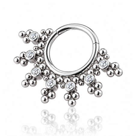 Piercing Luxo Daith - Argolinha Clicker em Titânio Natural com 8 Zircônias - Dervile - 6ORE789