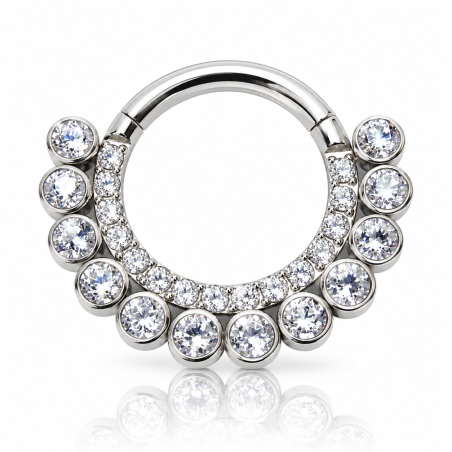 Piercing Luxo Septo ou Daith - Argolinha Clicker em Titânio Natural com Zircônias - 6ORE792
