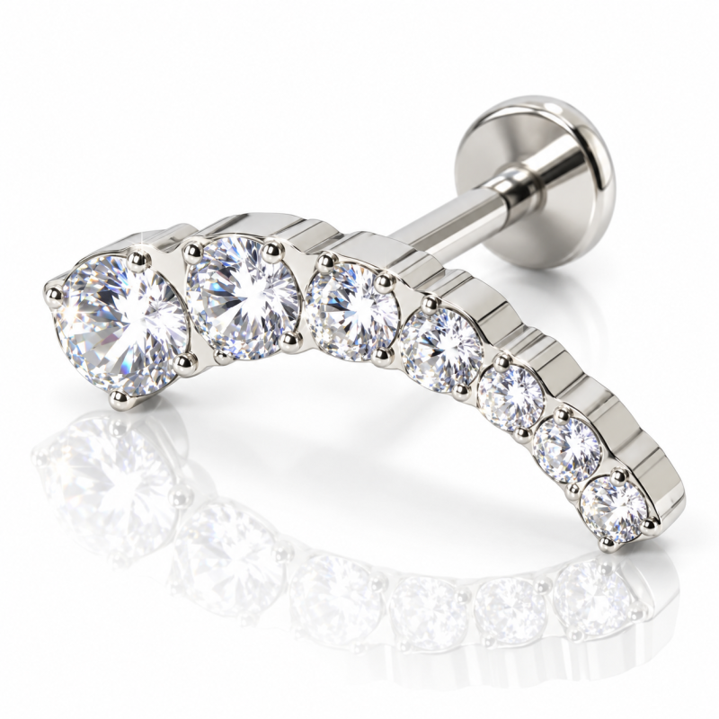Piercing Labret em Titânio - Linha Luxo - Cluster com 7 Zircônias - 6ORE793