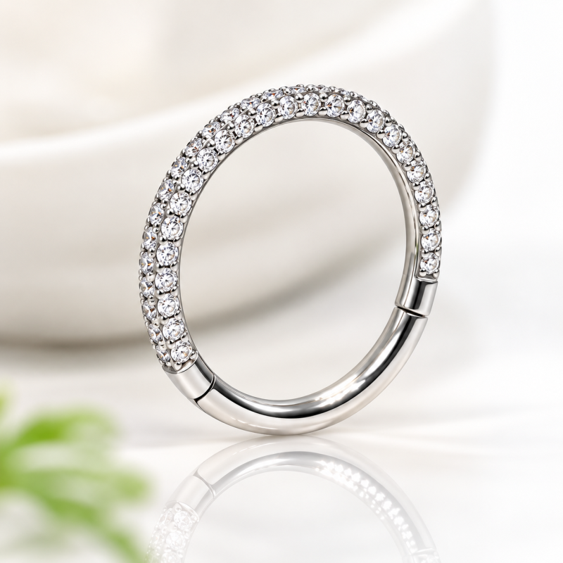 Piercing Orelha ou Septo - Argolinha Clicker em Titânio Tripla Face com Zircônias - 6ORE797
