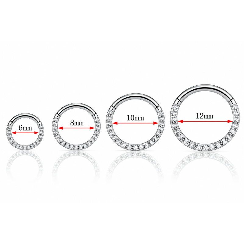 Piercing Orelha ou Septo - Argolinha Clicker em Titânio Tripla Face com Zircônias - 6ORE797