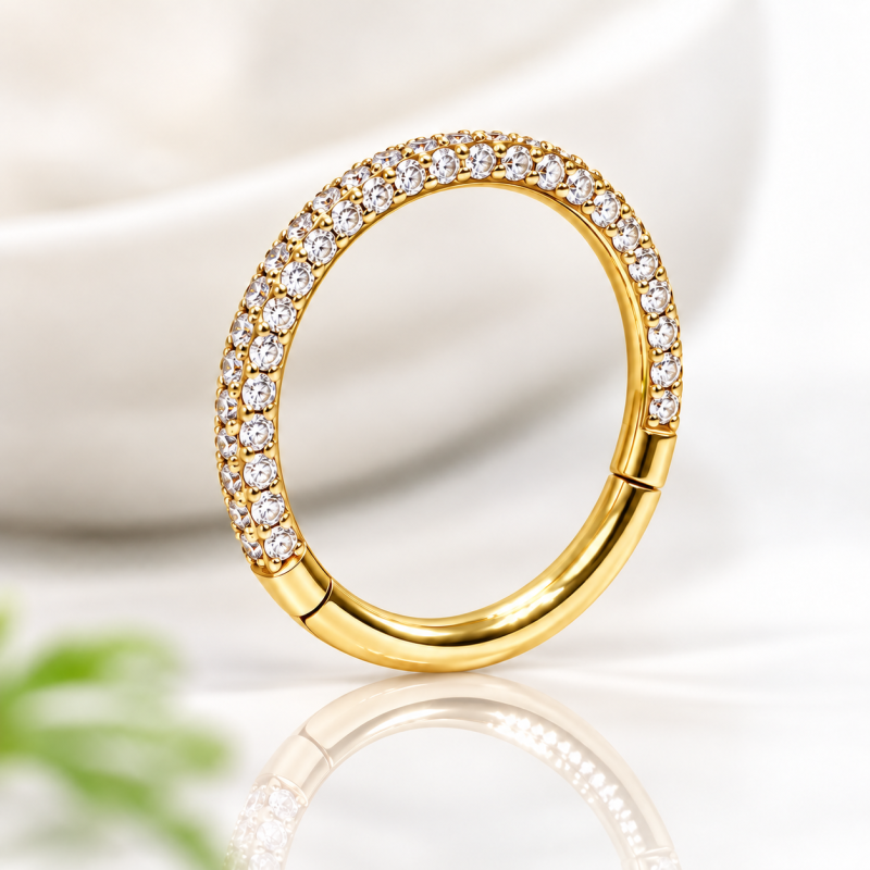 Piercing Orelha ou Septo - Argolinha Clicker em Titânio PVD Tripla Face com Zircônias - 6ORE967