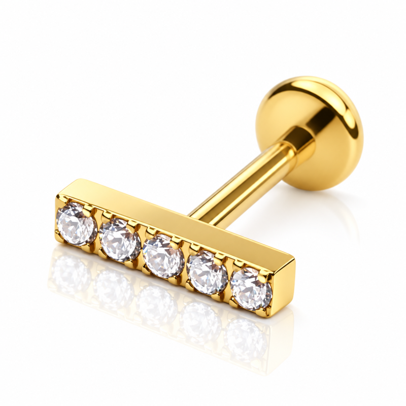 Piercing Labret em Titânio para Orelha - Barrinha - PVD Gold - 6ORE800