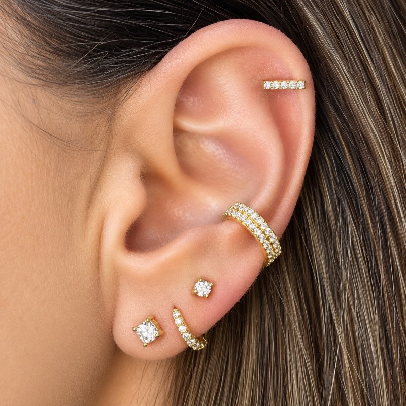 Piercing Labret em Titânio para Orelha - Barrinha - PVD Gold - 6ORE800