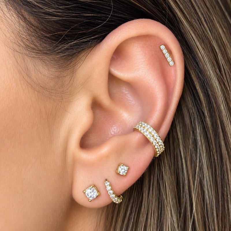 Piercing Labret em Titânio para Orelha - Barrinha - PVD Gold - 6ORE800