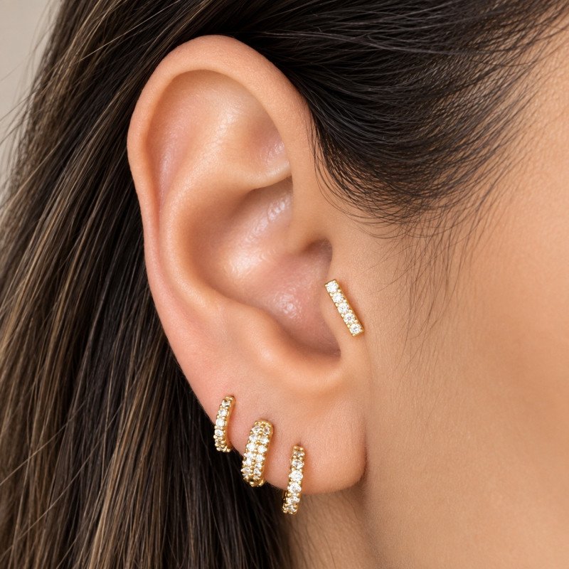 Piercing Labret em Titânio para Orelha - Barrinha - PVD Gold - 6ORE800