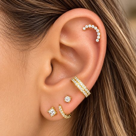 Piercing Labret em Titânio para Orelha - Cluster Arco - PVD Gold - 6ORE801