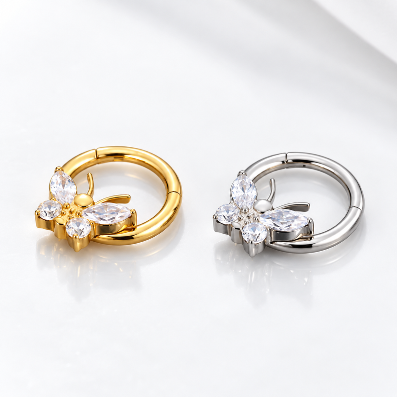 Piercing Luxo Daith - Argolinha Clicker em Titânio Natural - Borboleta - 6ORE803