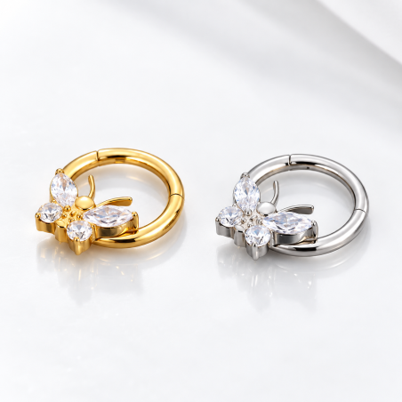 Piercing Luxo Daith - Argolinha Clicker em Titânio Natural - Borboleta - 6ORE803
