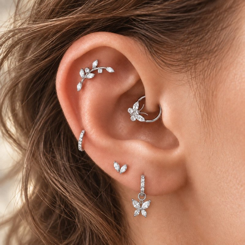 Piercing Luxo Daith - Argolinha Clicker em Titânio Natural - Borboleta - 6ORE803
