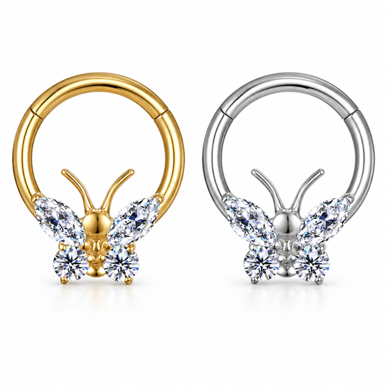 Piercing Luxo Daith - Argolinha Clicker em Titânio Natural - Borboleta - 6ORE803