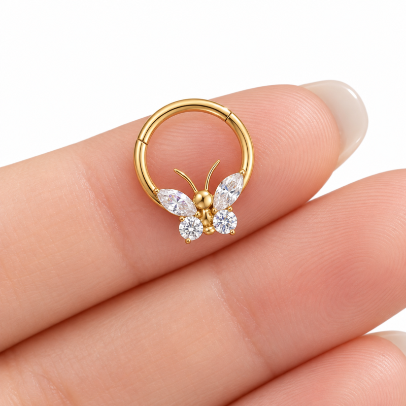 Piercing Luxo Daith - Argolinha Clicker em Titânio Natural - Borboleta - 6ORE803