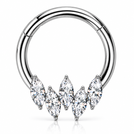 Piercing Luxo Daith - Argolinha Clicker em Titânio Natural - Zircônias - 6ORE804