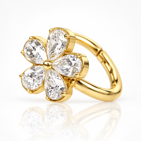 Piercing Luxo Hélix - Argolinha Clicker em Titânio Natural - Florzinha - 6ORE805