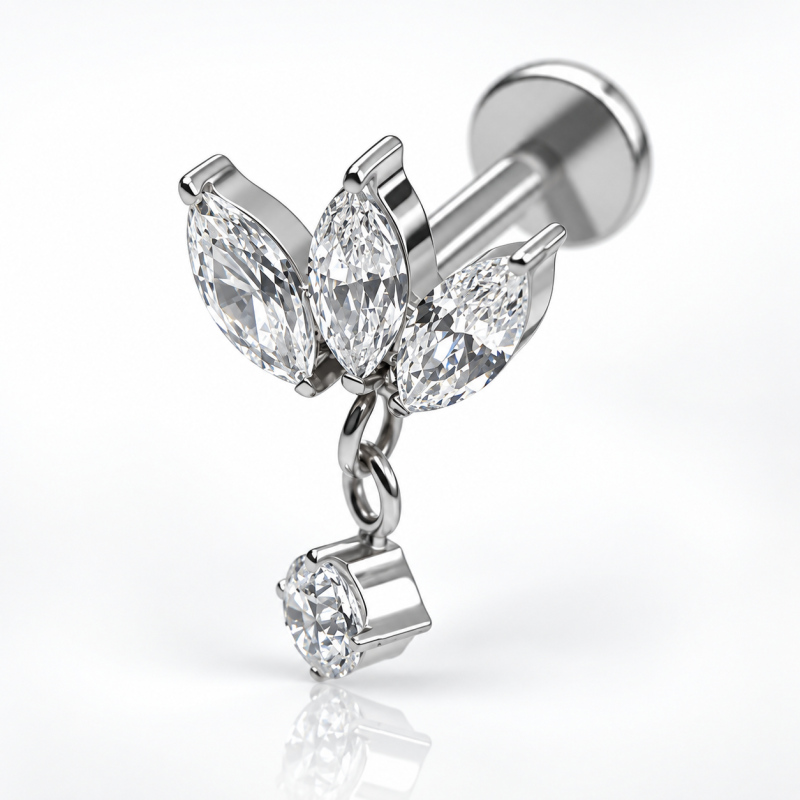 Piercing Labret em Titânio - Linha Luxo - Flor de Lótus com Pingente - 6ORE808
