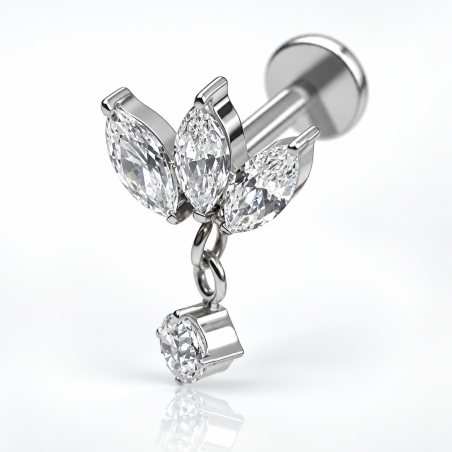 Piercing Labret em Titânio - Linha Luxo - Flor de Lótus com Pingente - 6ORE808
