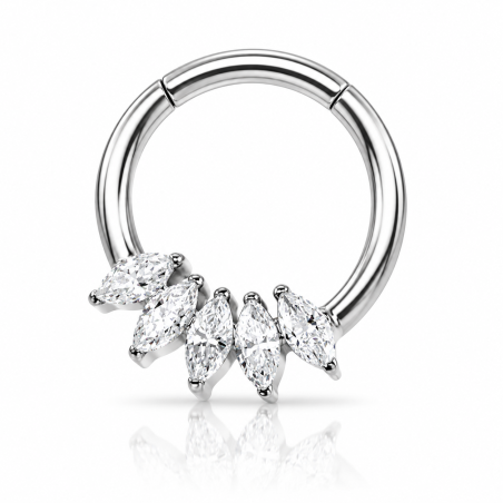 Piercing Luxo Daith - Argolinha Clicker em Titânio Natural - Zircônias - 6ORE810