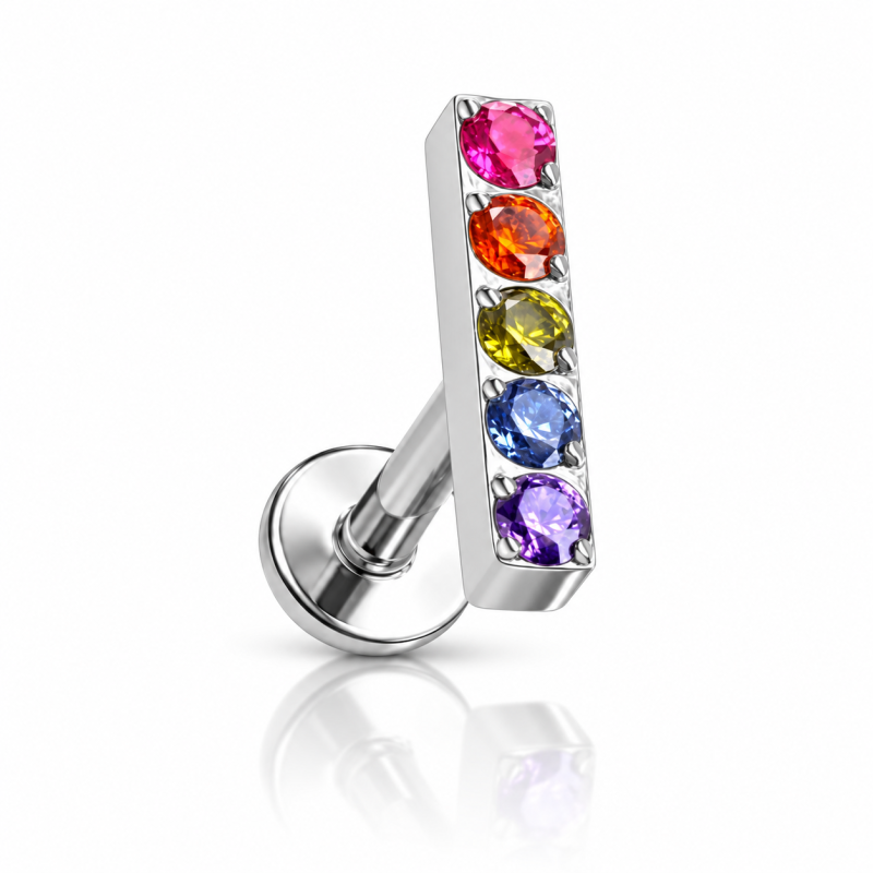 Piercing Labret em Titânio para Orelha - Barrinha Colorida - 6ORE811