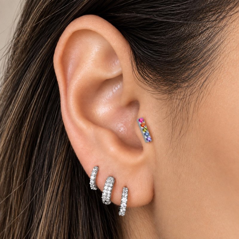Piercing Labret em Titânio para Orelha - Barrinha Colorida - 6ORE811