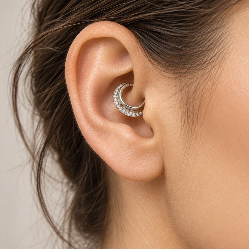 Piercing Luxo Orelha ou Septo - Argolinha Saturno Zircônias - 6ORE815