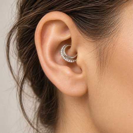 Piercing Luxo Orelha ou Septo - Argolinha Saturno Zircônias - 6ORE815
