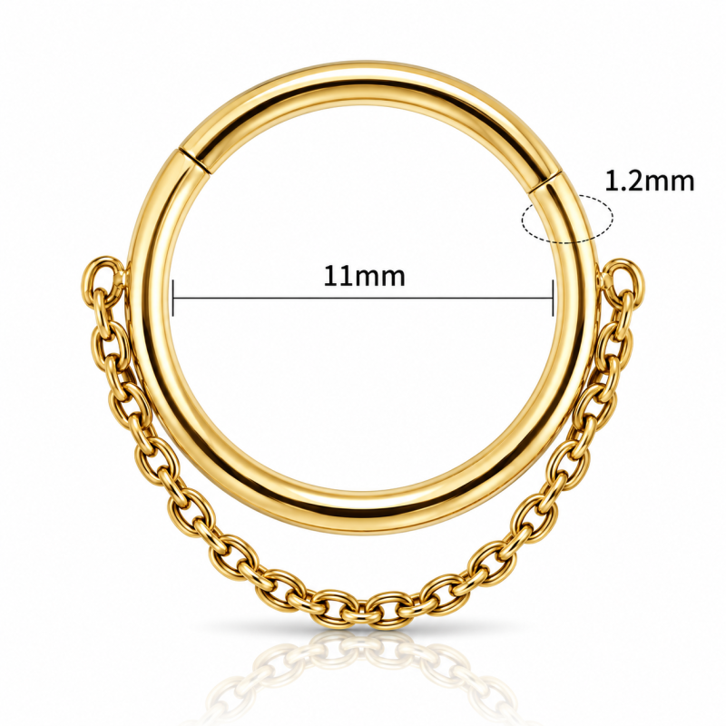 Piercing Conch Clicker Liso com Corrente - 100% em Titânio - PVD GOLD - 6ORE817