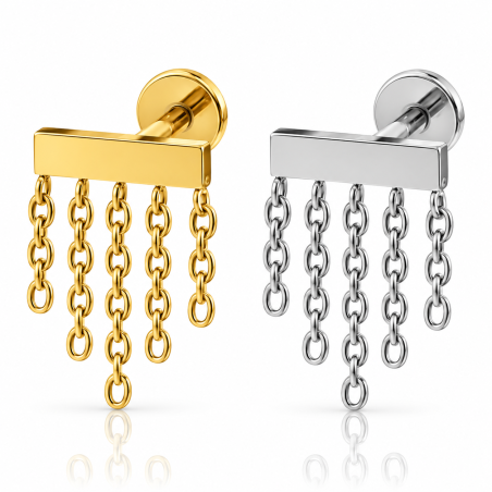 Piercing Labret Orelha - Barrinha Lisa com Correntes - 100% em Titânio  - 6ORE818