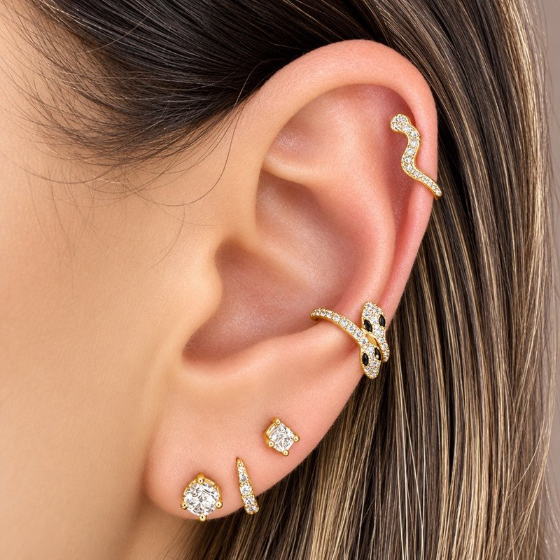 Piercing Luxo Hélix ou Conch - Argolinha Clicker em Titânio Natural - Serpente - 6ORE821