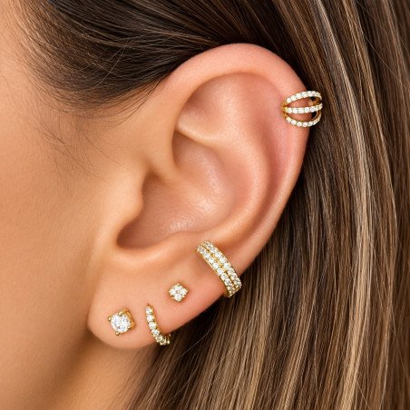 Piercing  para Orelha - Argolinha Clicker Tripla Cravejada - 100% em Titânio - 6ORE822