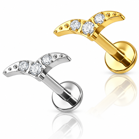 Piercing Labret de Orelha - Andorinha em Titânio com Zircônias - 6ORE830